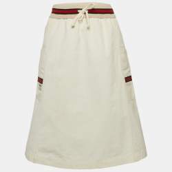 Gucci Cream Web Stripe Trim Cotton  Knee Length Skirt M