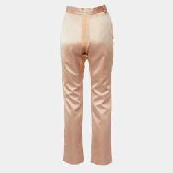 Pre Owned Gucci Nude Pink Silk Belt Detail Trousers M