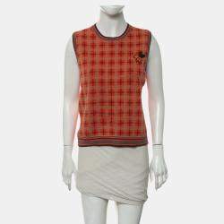 Pre Owned سترة غوتشي بلا أكمام صوف مربعات مقاس كبير