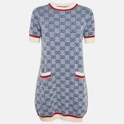 Gucci Blue GG Supreme Jacquard Knit Mini Dress S