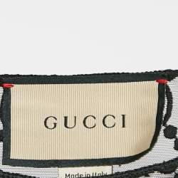Pre Owned Gucci Black GG Embroidered Tulle Long Sleeve Sheer Top M