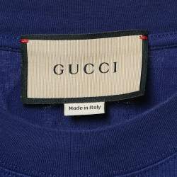 Gucci Blue Printed Cotton Raw Edge Detail Cropped T-shirt XS