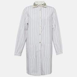 Gucci White Stripe Cotton Detachable Embellished Collar Shirt Dress M