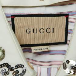 Gucci White Stripe Cotton Detachable Embellished Collar Shirt Dress M