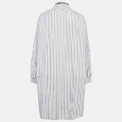 Gucci White Stripe Cotton Detachable Embellished Collar Shirt Dress M
