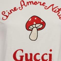 Pre Owned Gucci White Embroidered Cotton Sine Amore Nihil T-Shirt L
