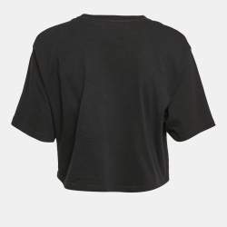 Pre Owned Gucci Black Sequin Embroidered Cotton Crop T-Shirt M