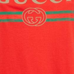 Gucci Red Vintage Logo Print Jersey Distressed Tank Top S