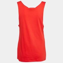 Gucci Red Vintage Logo Print Jersey Distressed Tank Top S