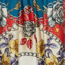 Pre Owned Gucci Teal Blue/ Red Floral Print Silk Gathered Maxi Skirt M