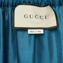 Pre Owned Gucci Teal Blue/ Red Floral Print Silk Gathered Maxi Skirt M