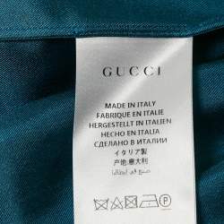 Pre Owned Gucci Teal Blue/ Red Floral Print Silk Gathered Maxi Skirt M