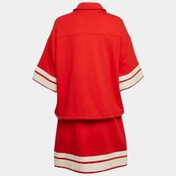 Gucci Red Round Interlocking Applique Jersey Skirt and Jacket Set L