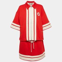 Gucci Red Round Interlocking Applique Jersey Skirt and Jacket Set L