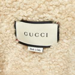 Pre Owned Gucci Blue Floral Appliqued Denim & Shearling Jacket M