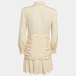 Pre Owned Gucci Yellow Silk Ruched Detail Mini Dress M