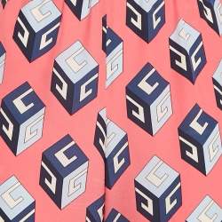 Pre Owned Gucci Pink Geometric Print Silk Pleated Flare Hem Trousers S