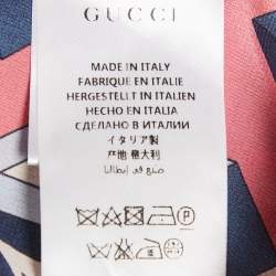 Pre Owned Gucci Pink Geometric Print Silk Pleated Flare Hem Trousers S