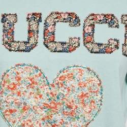 Pre Owned Gucci Blue Heart Applique Jersey Liberty London Edition T-Shirt XS
