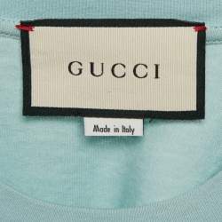 Pre Owned Gucci Blue Heart Applique Jersey Liberty London Edition T-Shirt XS