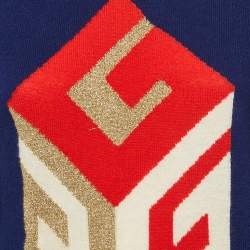 Gucci Navy Blue Cube Intarsia Lurex Wool Knit Sweater XS