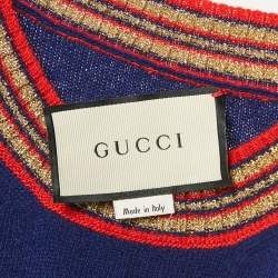 Gucci Navy Blue Cube Intarsia Lurex Wool Knit Sweater XS