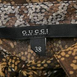 Pre Owned Gucci Brown Printed Chiffon Tie-Up Detail Sheer Shirt S