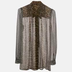 Pre Owned Gucci Brown Printed Chiffon Tie-Up Detail Sheer Shirt S
