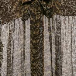 Pre Owned Gucci Brown Printed Chiffon Tie-Up Detail Sheer Shirt S