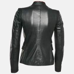 Pre Owned Gucci Black Contrast Trim Leather Button Front Jacket S