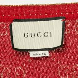 Gucci Red GG Lamé Knit V-Neck Sweater S