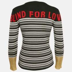 Pre Owned Gucci Black/White Blind For Love Intarsia  Lamé and Cashmere Knit Sweater XS