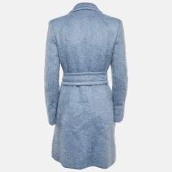 Gucci Blue Textured Mohair Double Breasted Mid-Length Coat S