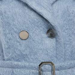Gucci Blue Textured Mohair Double Breasted Mid-Length Coat S