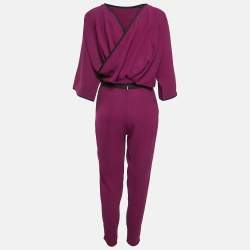 Gucci Magenta Pink Silk Belted Draped Detail Jumpsuit S 