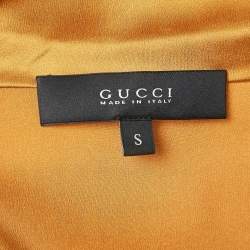 Pre Owned Gucci Mustard Yellow Satin Silk Zip-Up Hooded Jacket S