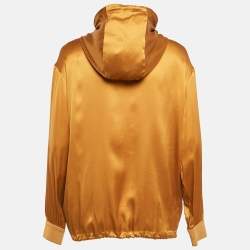 Pre Owned Gucci Mustard Yellow Satin Silk Zip-Up Hooded Jacket S