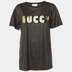 Pre Owned Gucci Black Guccy Star Print Cotton Crew Neck T-Shirt S
