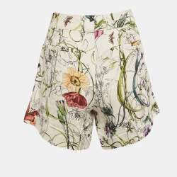 Gucci White Floral Print Linen Shorts S