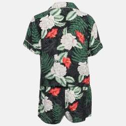 Gucci Black/Multicolor Floral Print Silk Shirt and Shorts Set M