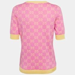 Pre Owned Gucci Pink/Yellow GG Supreme Jacquard Cotton Sweater Top L