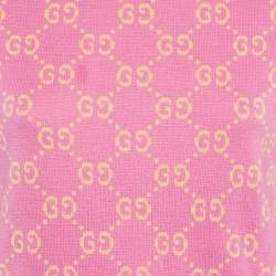 Pre Owned Gucci Pink/Yellow GG Supreme Jacquard Cotton Sweater Top L