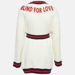 Pre Owned Gucci Cream 'Blind For Love' Cotton Belted Cardigan S