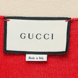 Pre Owned Gucci Red Interlocking G Wool Knit Button Front Cardigan M