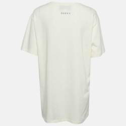 Pre Owned تي شيرت غوتشي قطن بقبة دائرية كريمي إليكسير الحب متوسط