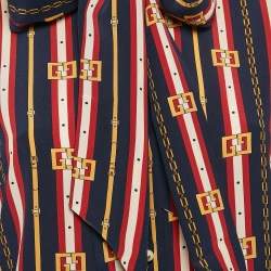 Pre Owned Gucci Multicolor Printed Silk Tie-Up Neck Button Front Blouse XS