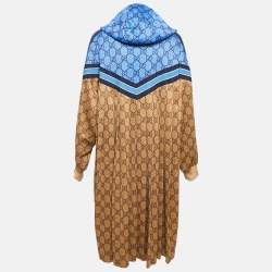 Gucci Brown GG Supreme Print Jersey Zip-Up Pleated Mini Dress S