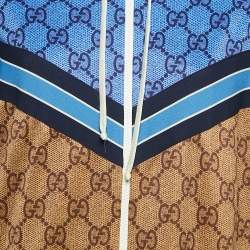 Gucci Brown GG Supreme Print Jersey Zip-Up Pleated Mini Dress S