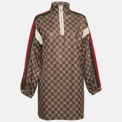 Pre Owned Gucci Khaki Green GG Supreme Logo Print Mini High Neck Dress M
