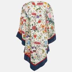 Gucci Cream/Multicolor Floral Print Linen Asymmetric Midi Dress M